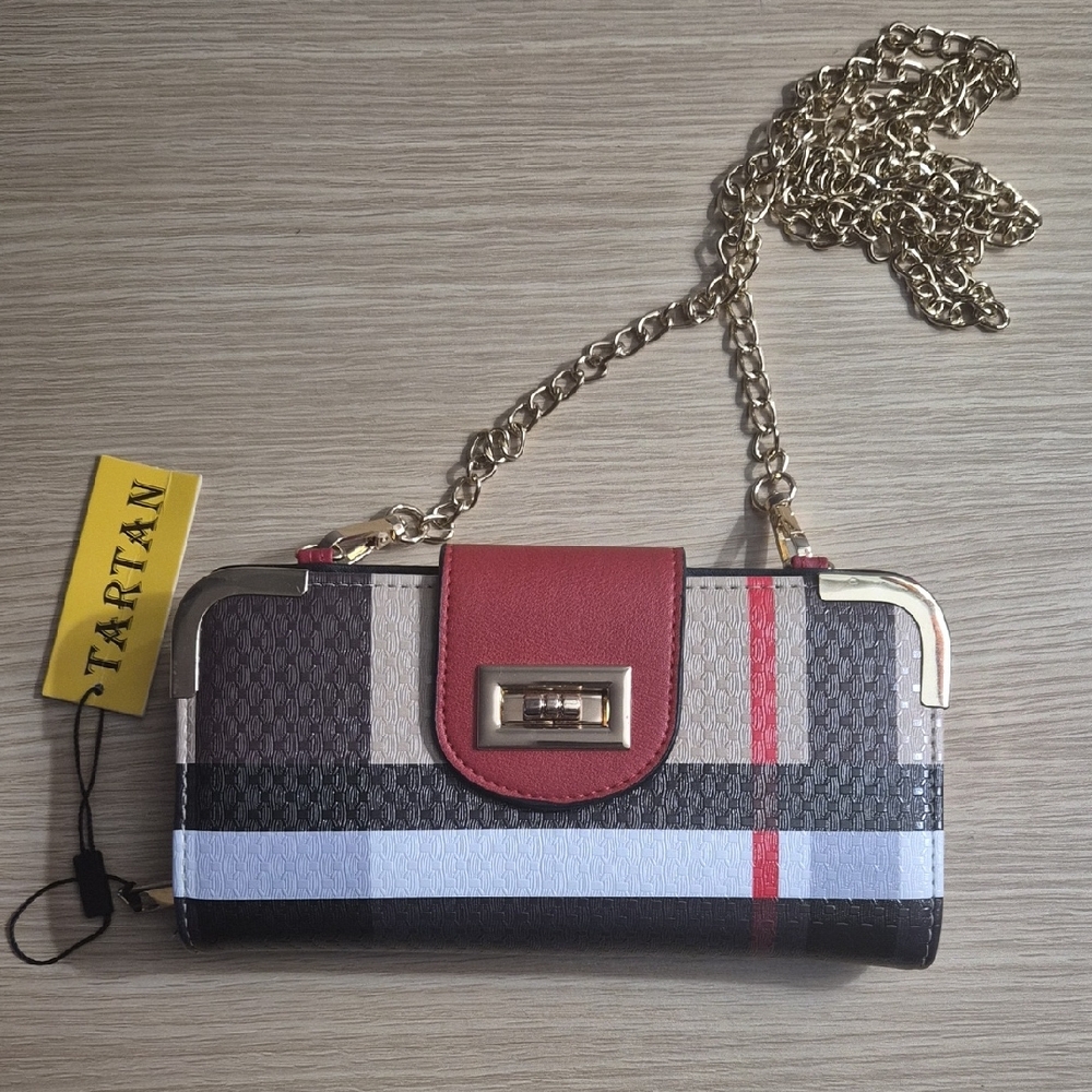 Tart Women's Tartan Chain Clutch - Red, Gold, and Black